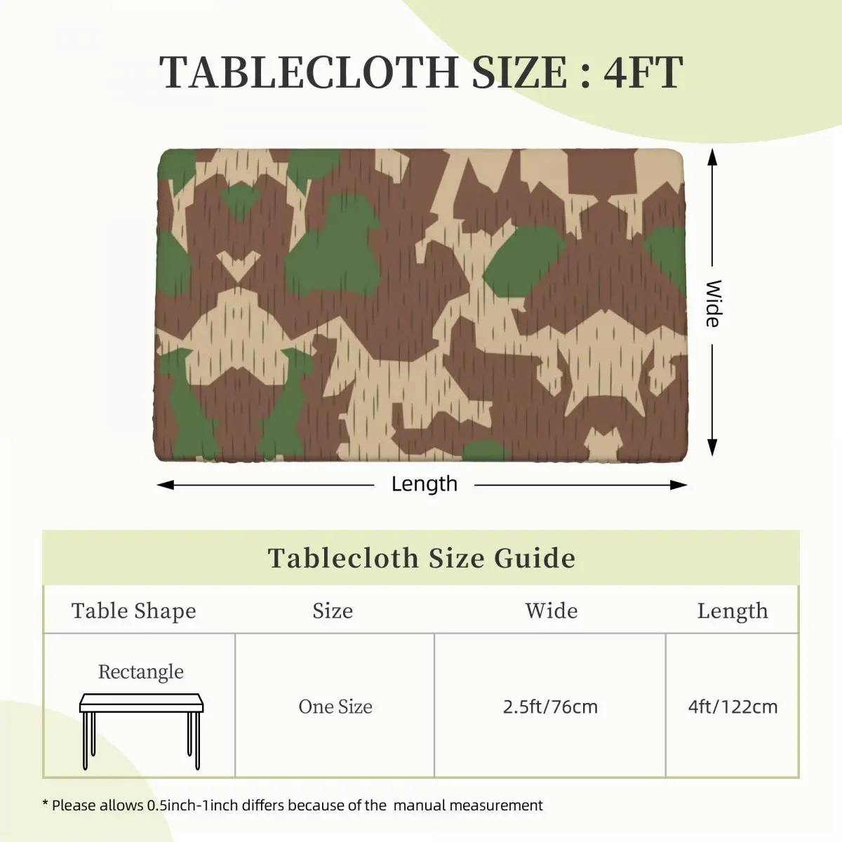 Waterproof Oil-Proof WW2 GermanySplintertarn Splinter Camo Tablecloth Table Covers 4FT Fit Military Camouflage Table Cloth