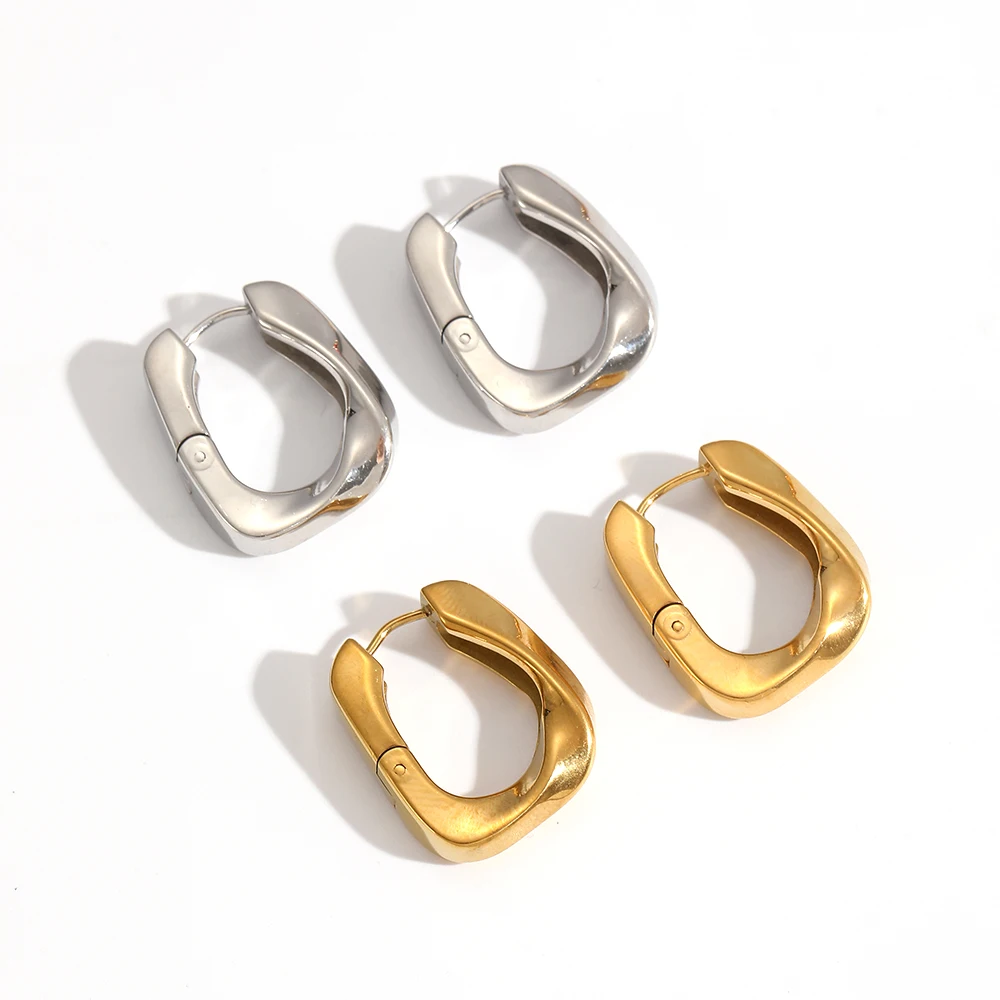 Neue Kreative Edelstahl Unregelmäßige U-förmige Ohrringe Schmuck für Frauen Statement Metall Rostfrei Minimalistischer Schmuck – Detail 3