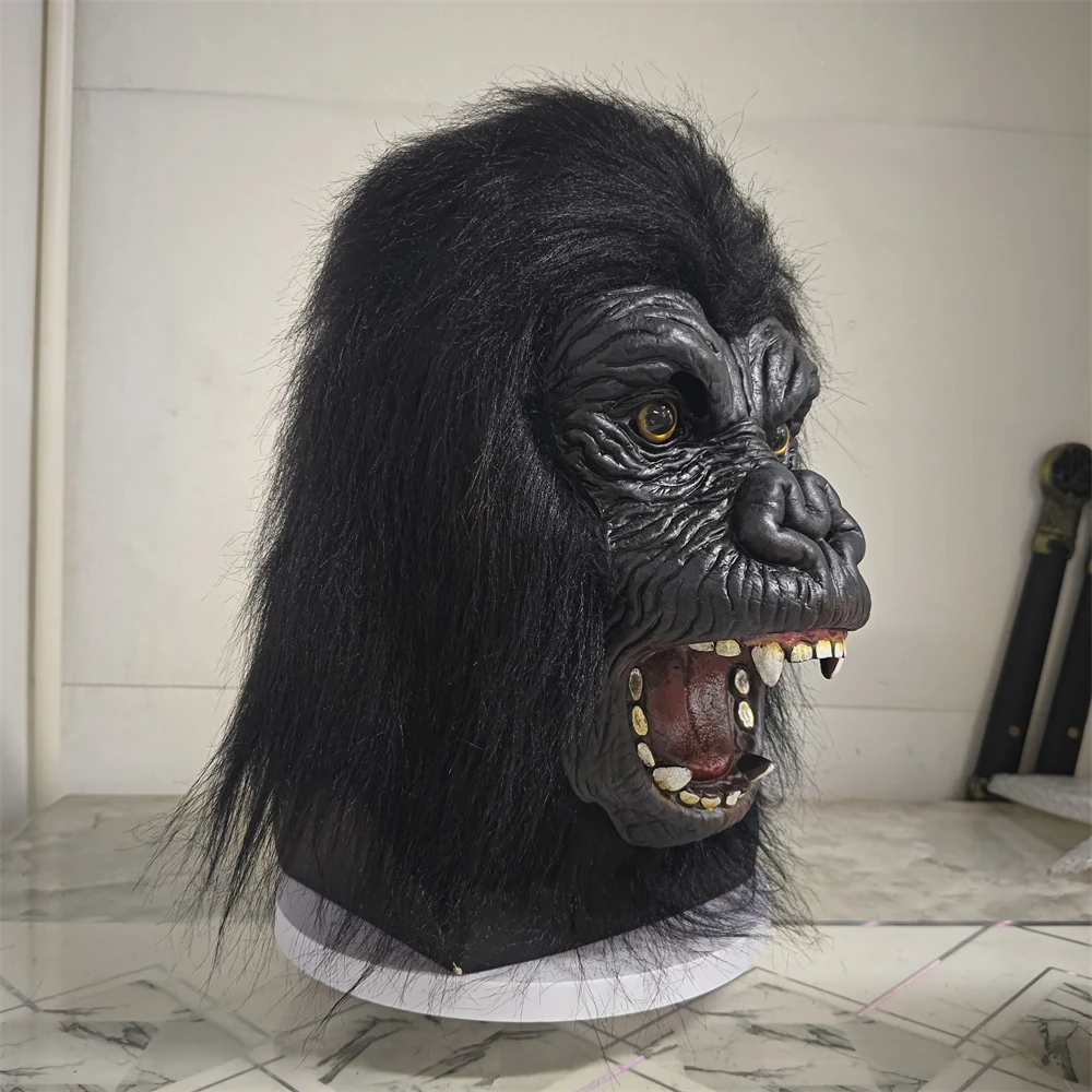 Vivid King Kong Gorilla Mask Horror Monster Latex Mask With Wig Halloween Cosplay Costume Prop Carnival Party Haunted House Deco