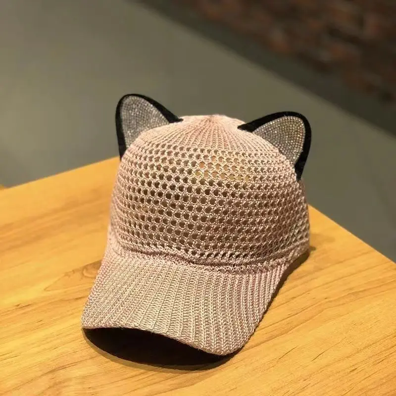 Women\'s Fashion Cat Ears Baseball Cap Sunscreen Sun-shading Duck Tongue Cap Mesh Breathable Sun Hat Street Trend Rebound Cap