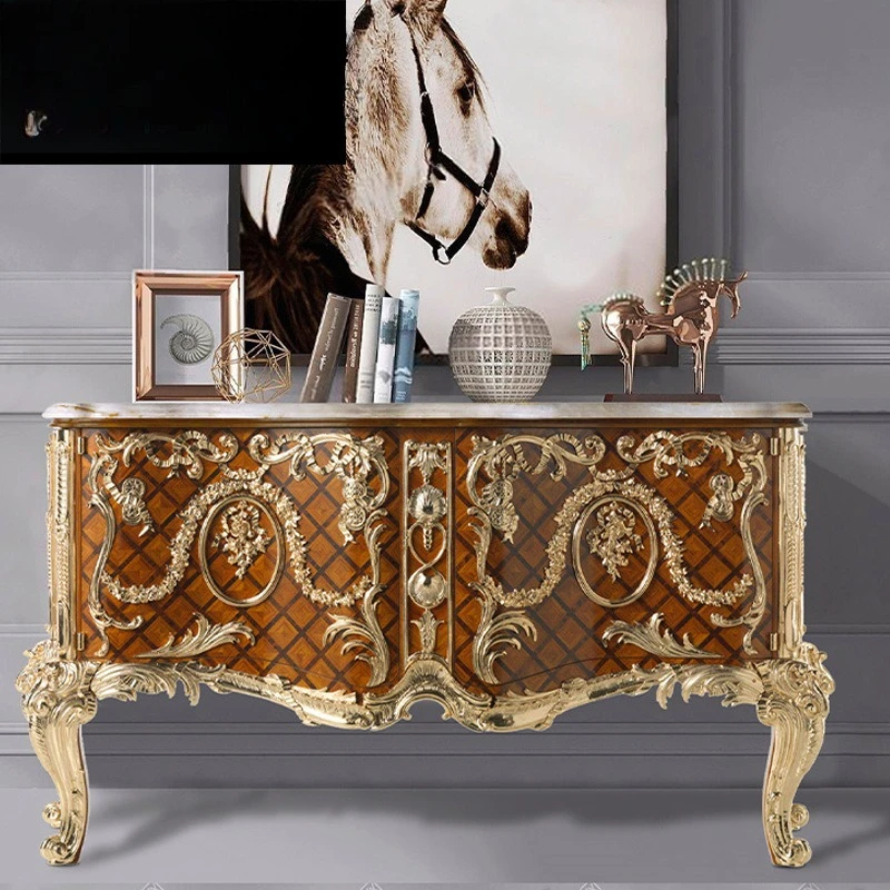 French decorative cabinet mahogany carved edge cabinet veneer parquet entrance cabinet