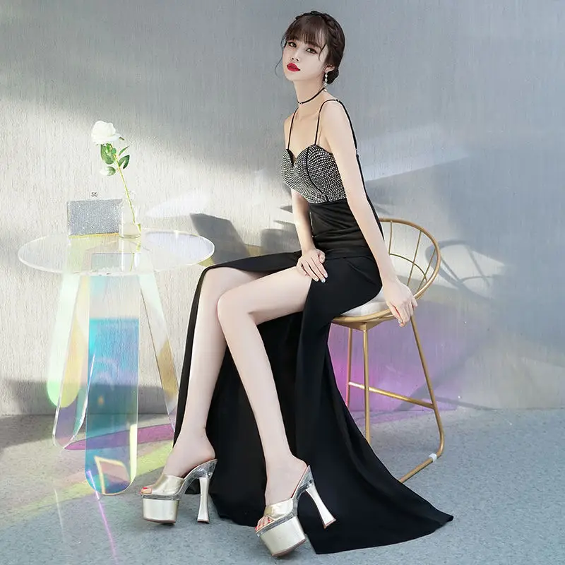 Ele Bla Evening Gown Women's Simple Slimming High-End Ball Fi Tail Skirt Commute Sle mid Waist Zipper Long Dr