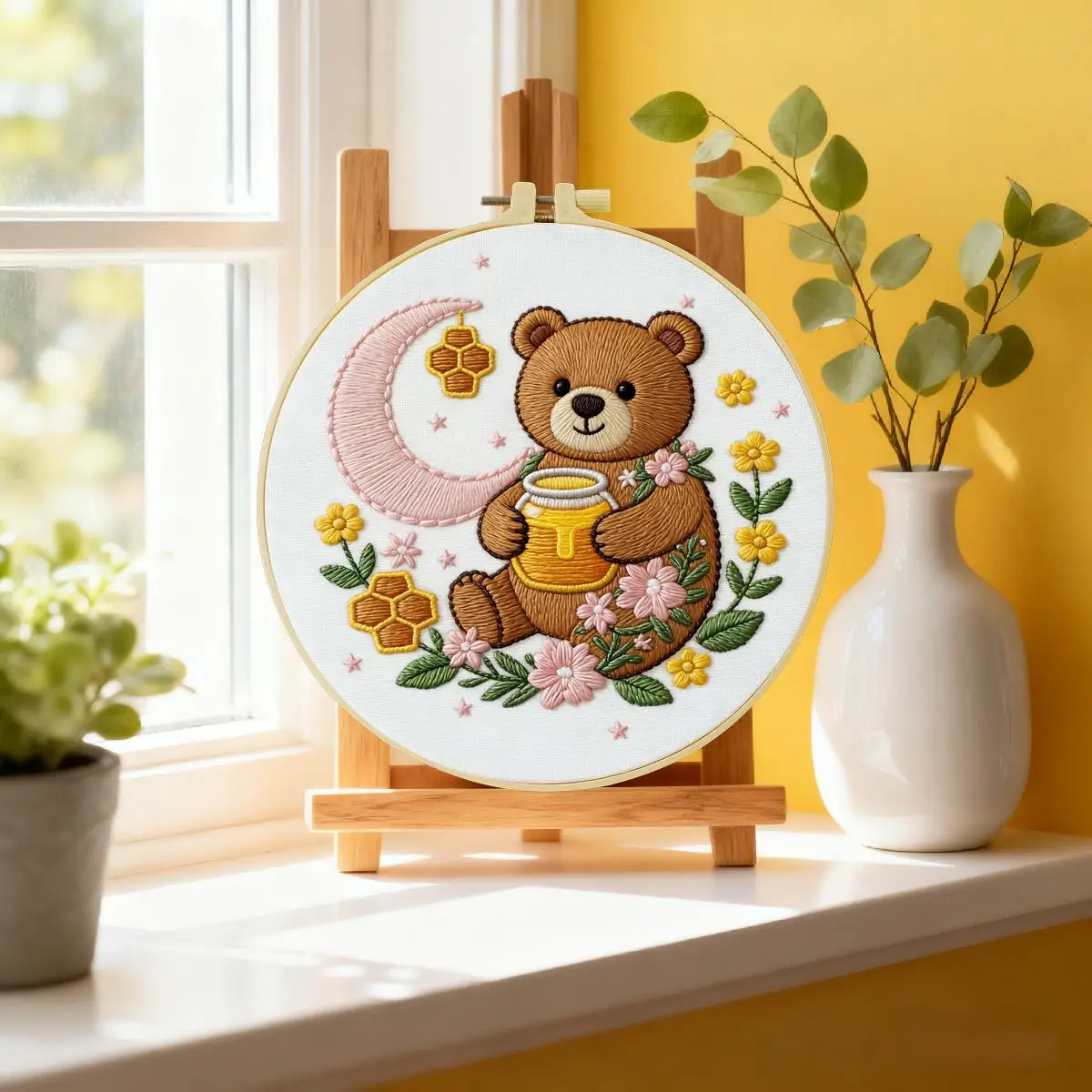 1 Stück 20X20CM/15X15CM 7,87/6,3 Zoll Bären-Stickerei-Starter-Kit DIY-Kit DIY-Stickerei-Set für Anfänger Heimdekoration – Detail 1