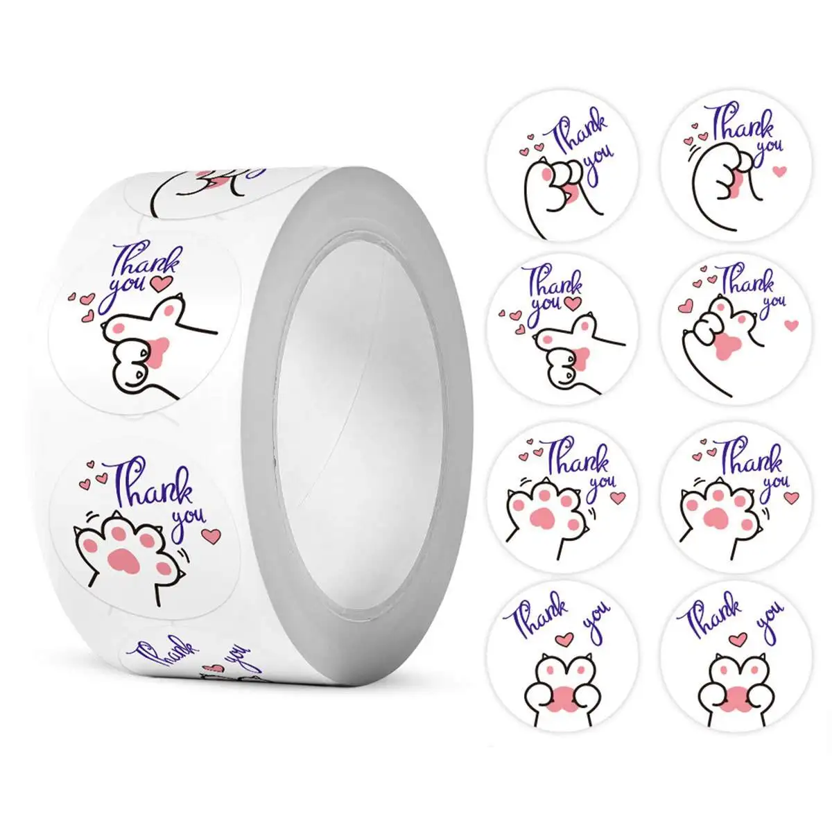 100-500 PCS 1 Inch Kawaii Cat Thank You Stickers for Small Business, Baking, Gifts, Envelopes,Kids Reward Sticker Stationery