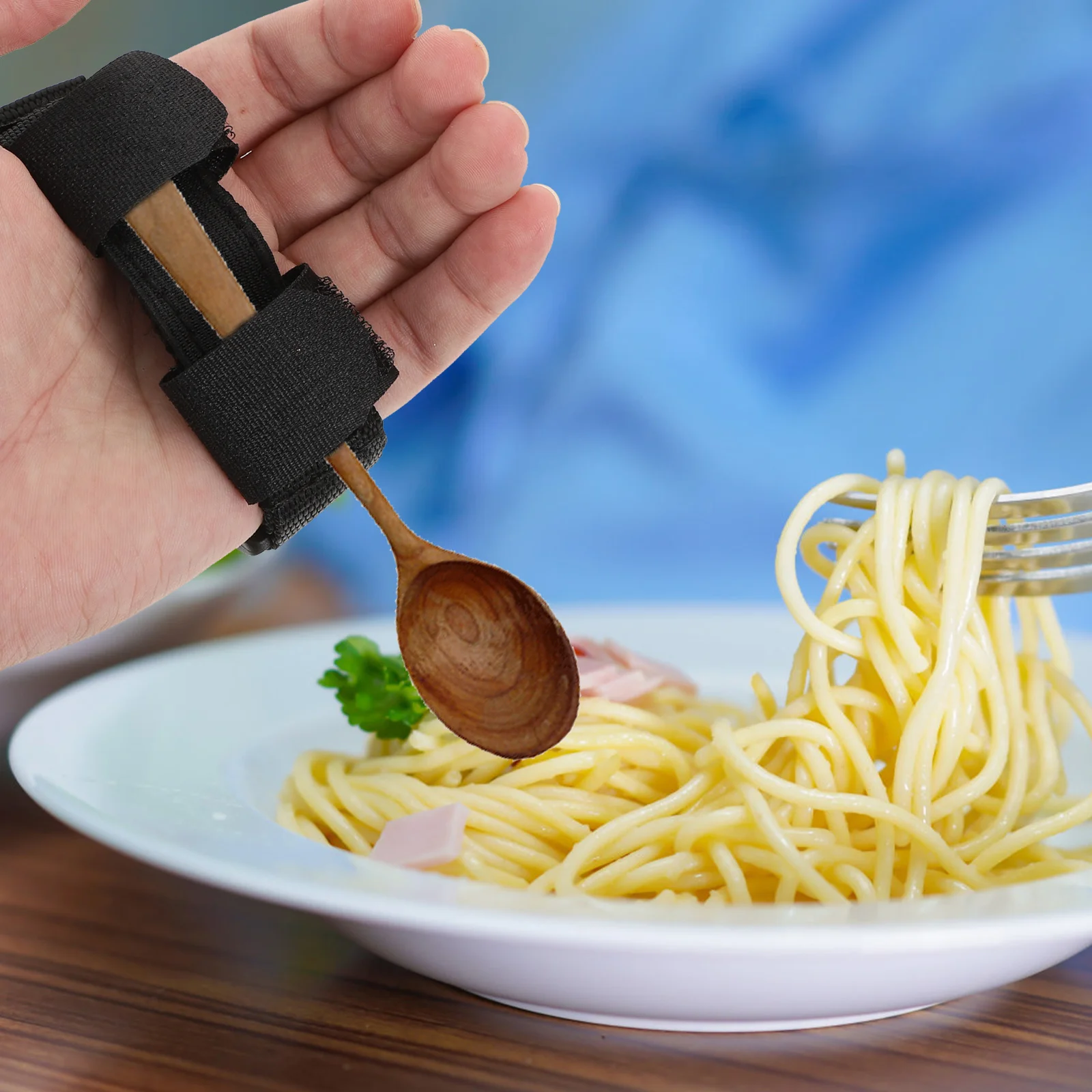 옥스포드 천 재질의 어댑티브 식기 보조기구 노인 장애인 도구 손잡이 조절 가능한 숟가락 고정 보조기구 식사용