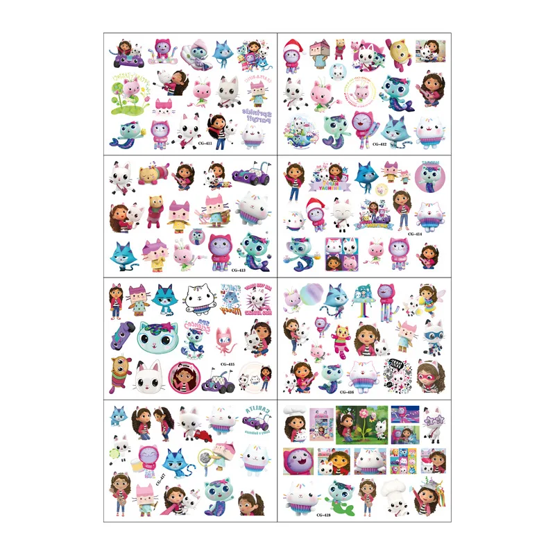 Children Cartoon Gabby Doll House Cats Tattoo Stickers Water Transfer  Kindergarten Reward Waterproof Cute KR(Origin)