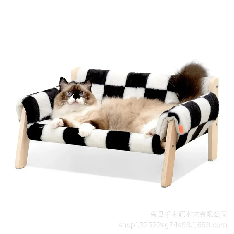 Cat Bed SofaWooden, Sturdy Fluffy Cat Couch Bed Dog Beds for Cats and Small Dogs Pet Furniture Elevated