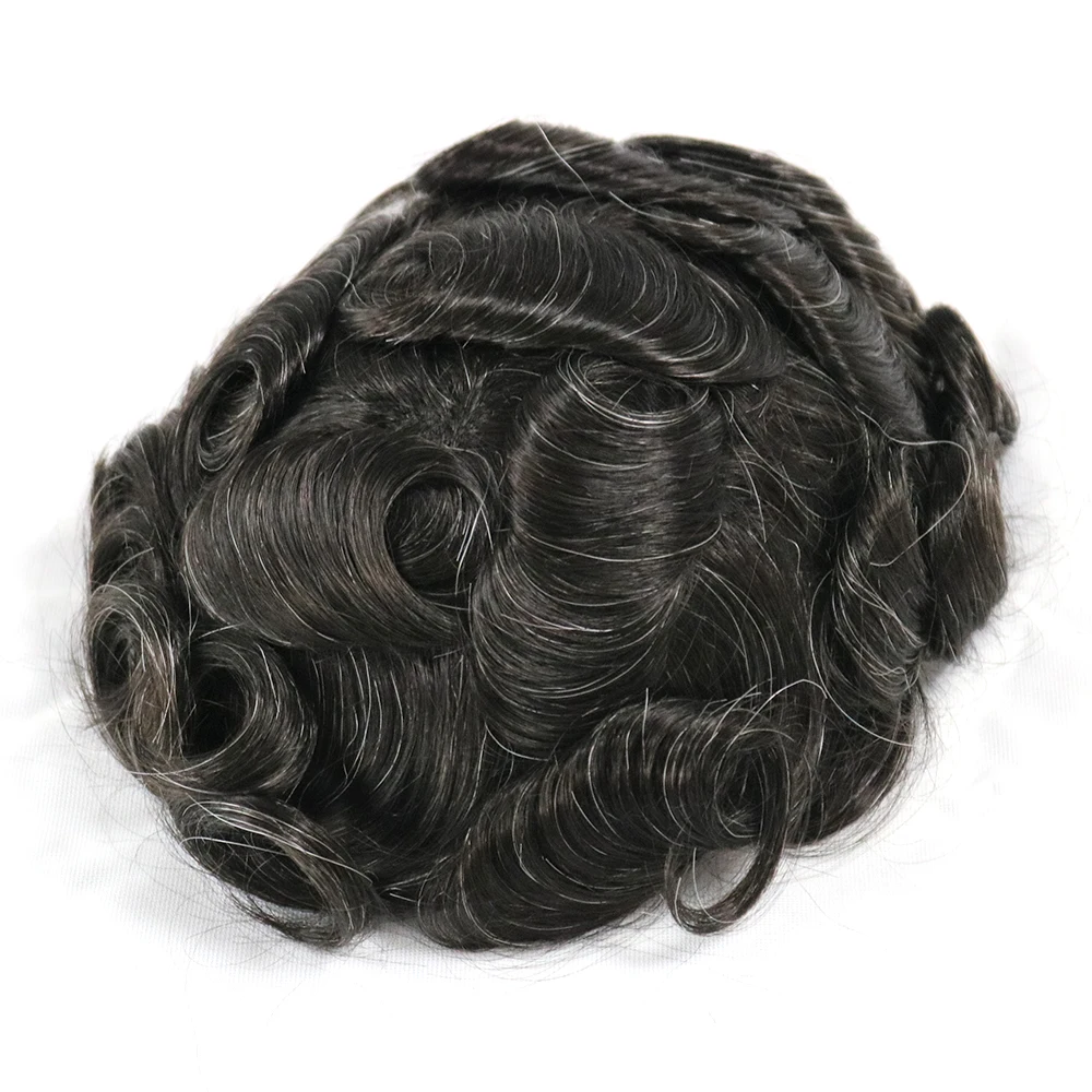 Super Thin Micro Skin White Grey 1B65 1B80 Indian Human Hair Toupee Natural Hairline Hair Loss Solution Durable Brown Prosthesis