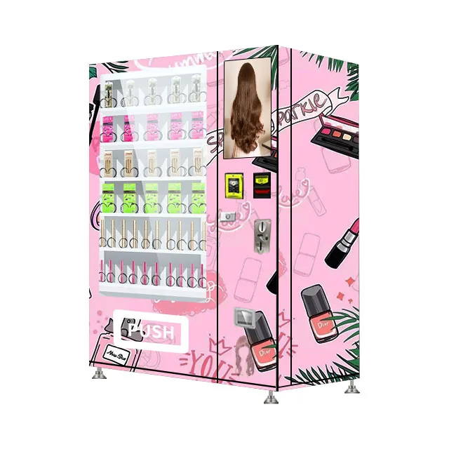 تخصيص الوردي شاشة تعمل باللمس الكبيرة 24 ساعة غير مراقبة ماكياج تصفيف الشعر آلة بيع لنظام البيع بالتجزئة الشعر البشري #6