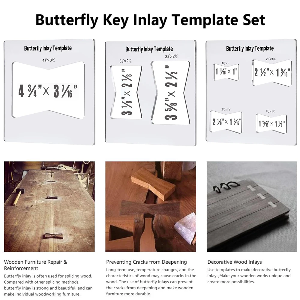 Butterfly Inlay Template Professional Decorative And Router Templates Transparent Wooden Joint Marking Ruler Set For Woodworking