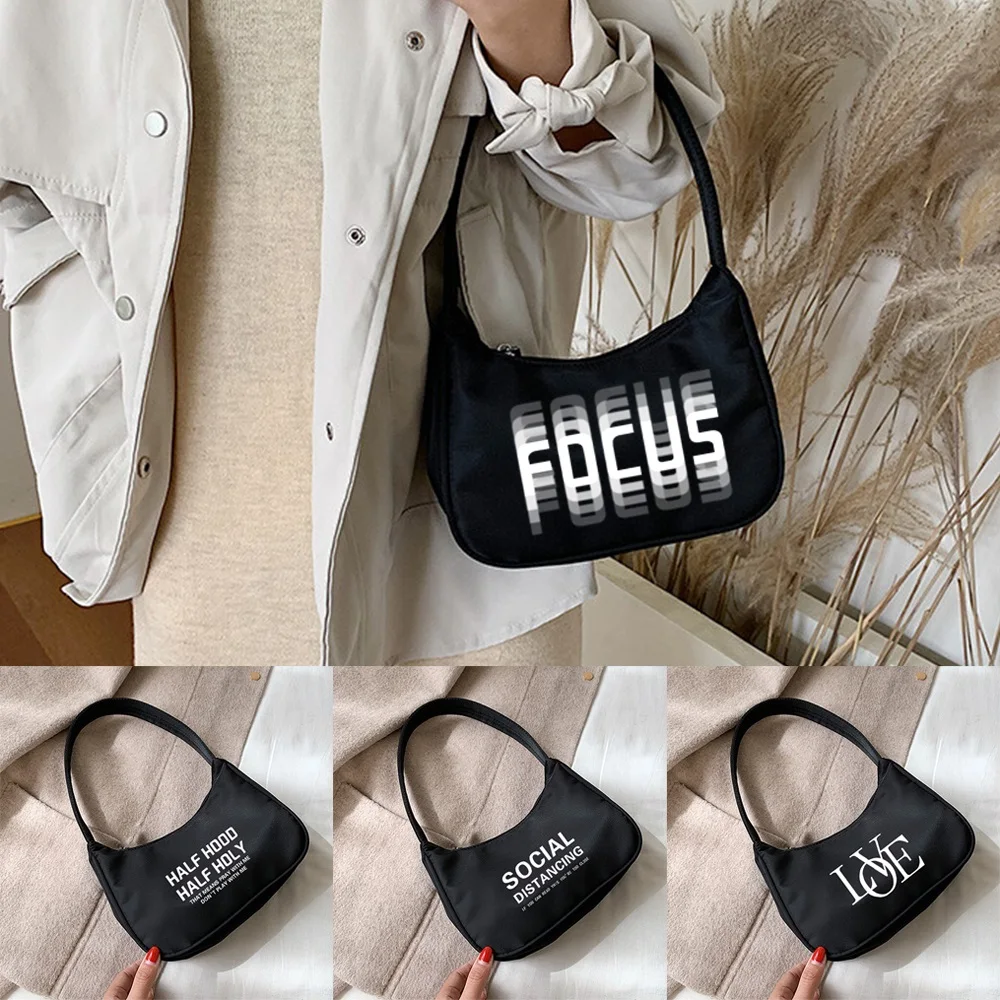 Shoulder Underarm Bags Coin Purse Women‘s Handbags Designer Print Text Pattern Hobo Shoulder Small Pouch Totes Shopping Bag