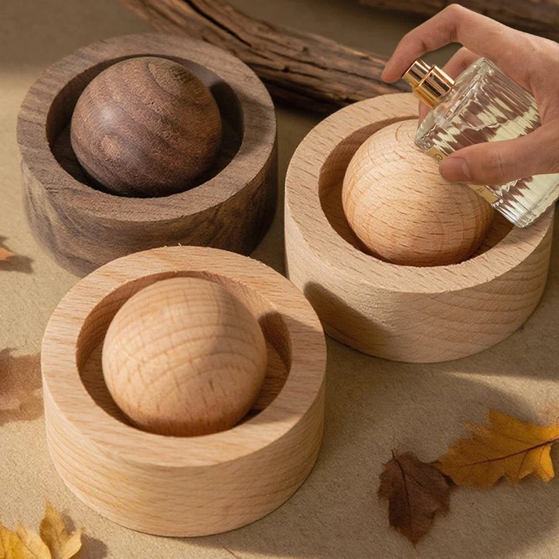 Wood Car Essential Oil Diffuser Wooden Aromatherapy Round Essential Oils Diffuser Set for Home Office Bedroom Car