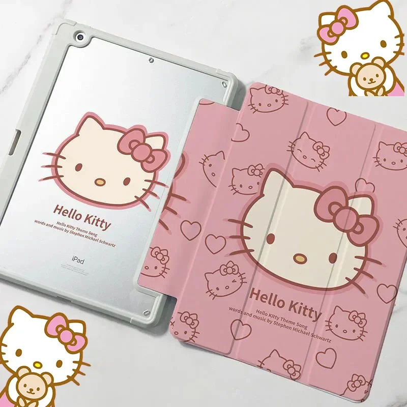 

Sanrio Hello Kittys IPad Air 2 3 Case Cute Anime Acrylic 9 10 Generation Triple Fold Pro 11 Inch 2021 2020 IPad Cases Girl Gift