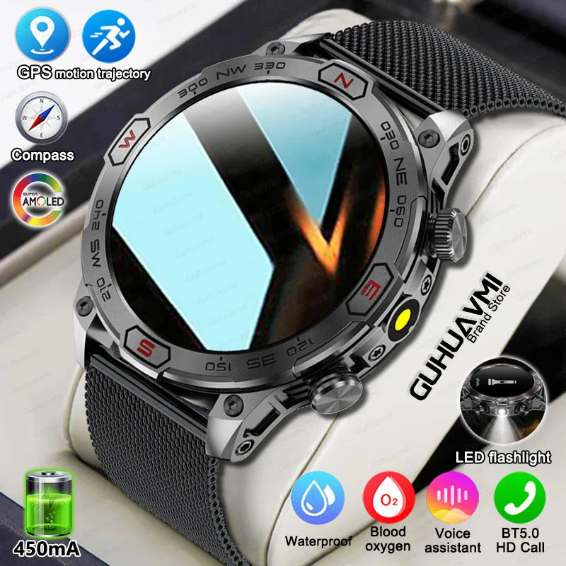 

NEW Outdoor Military Smart Watch Men Compass GPS Track Bluetooth Call IP68 Waterproof AMOLED Screen Smartwatch For Android ios