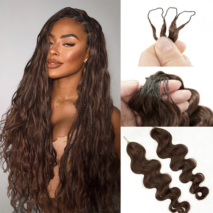 Body Wave Chocolate Brown Feather Crochet Human Hair Lightweight & Reusable Braids Miracle Knot Feather Crochet Hair Extensions