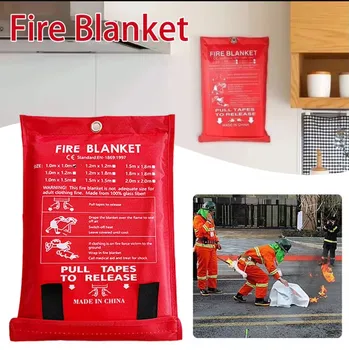 1.2m 휴대용 화재 담요 화재 난연성 비상 생존 화재 대피소 안전 커버 재사용 가능한 소화기 내화 매트