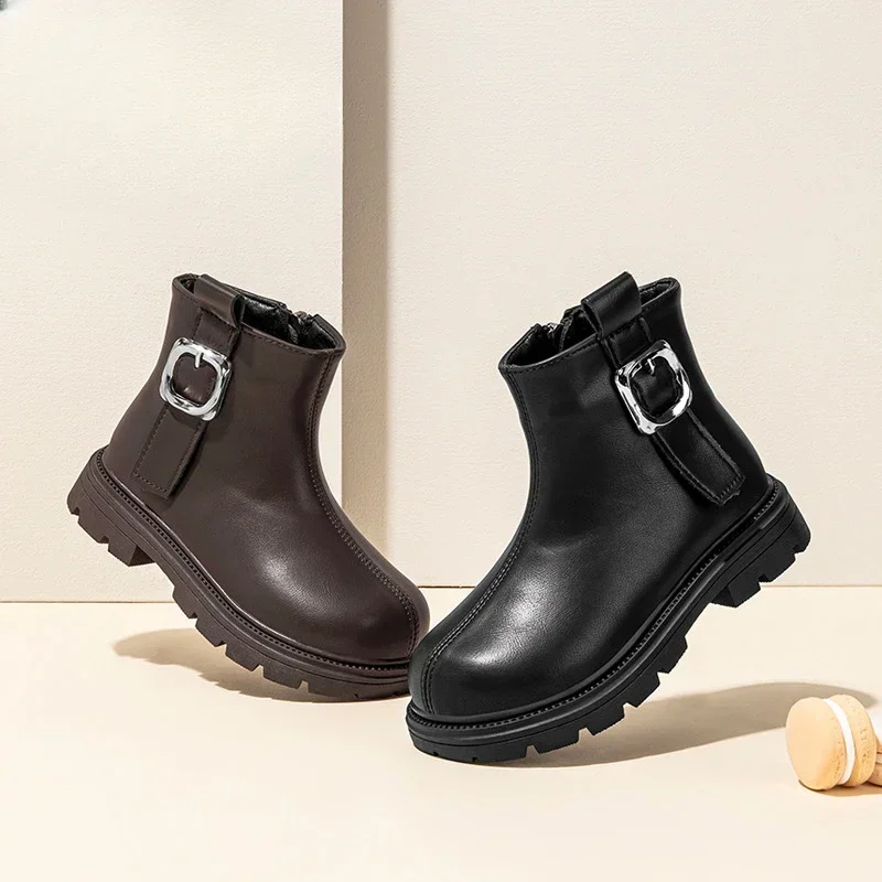 2024 Autumn and Winter New Girls' Boots Soft Sole Fashionable and Versatile Girls Baby Plus Velvet Children's Mid-calf Boots