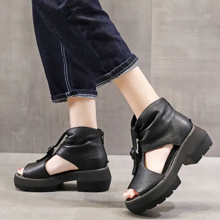 2023 New Fashion Ladies Sandals Wedges Pu Open Toe Summer Fashion Female Gladiator Solid Color Sandals Platform Shoes for Women