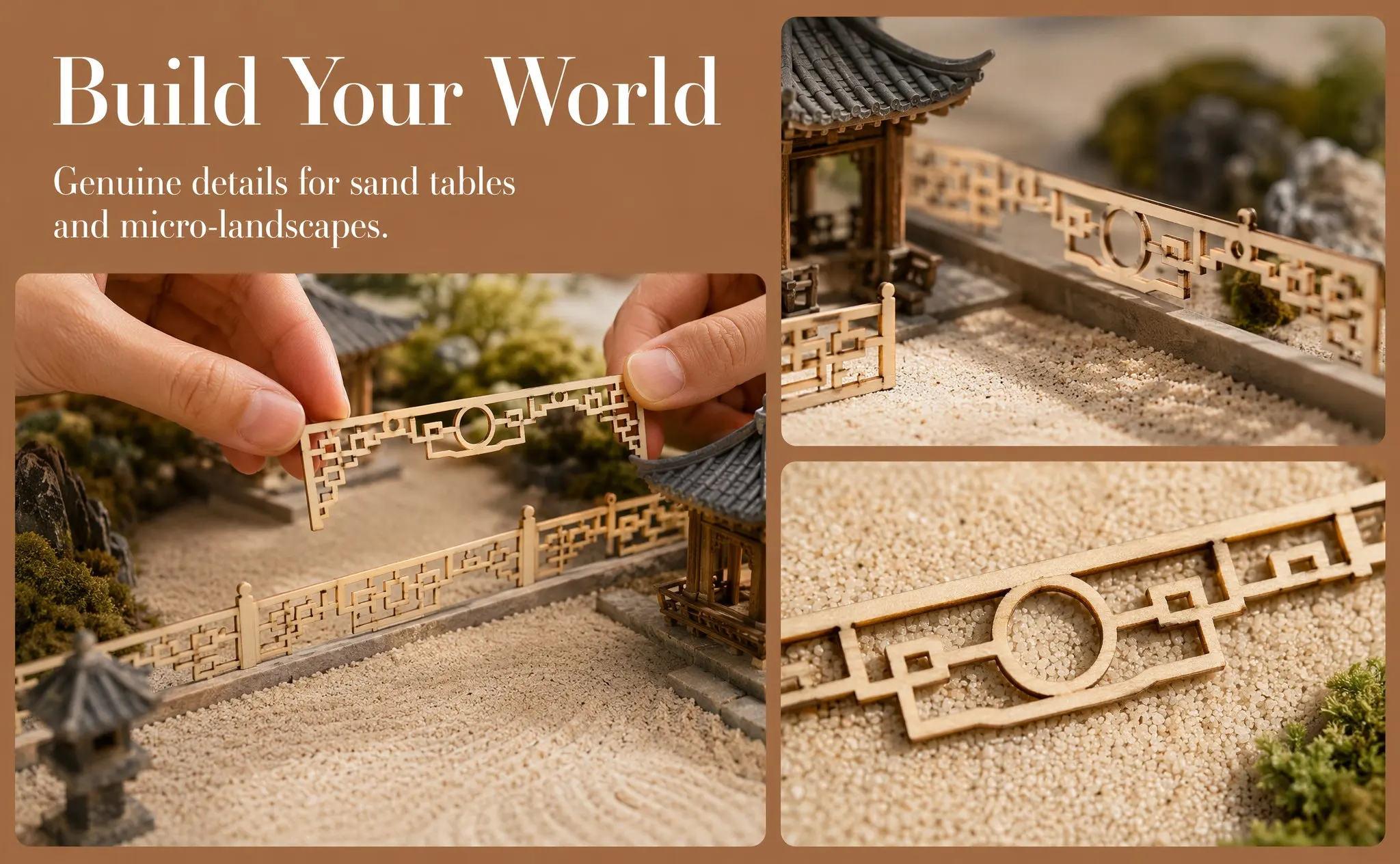 8Pcs Mini Chinese Architectural Screen Decorative Vintage Hanging Ornaments for Sand Table Micro Landscape DIY House Scenes