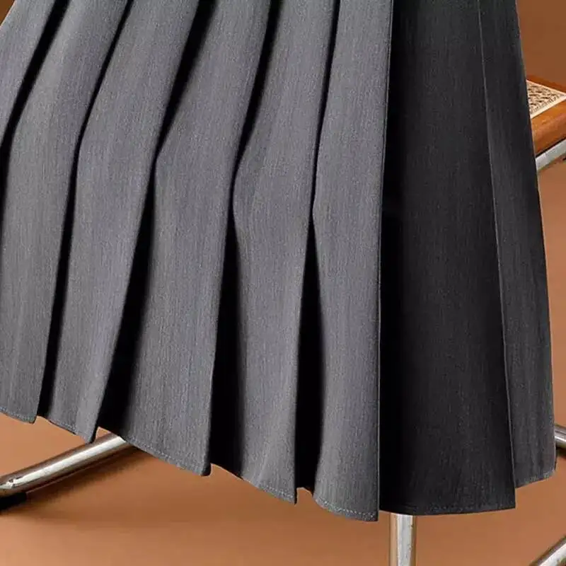 رمادي الصلبة طيات مكتب سيدة عادية عالية الخصر ألف خط فضفاض المرأة تنورة منتصف العجل التنانير الطويلة للنساء الملابس موضة 2025 #5