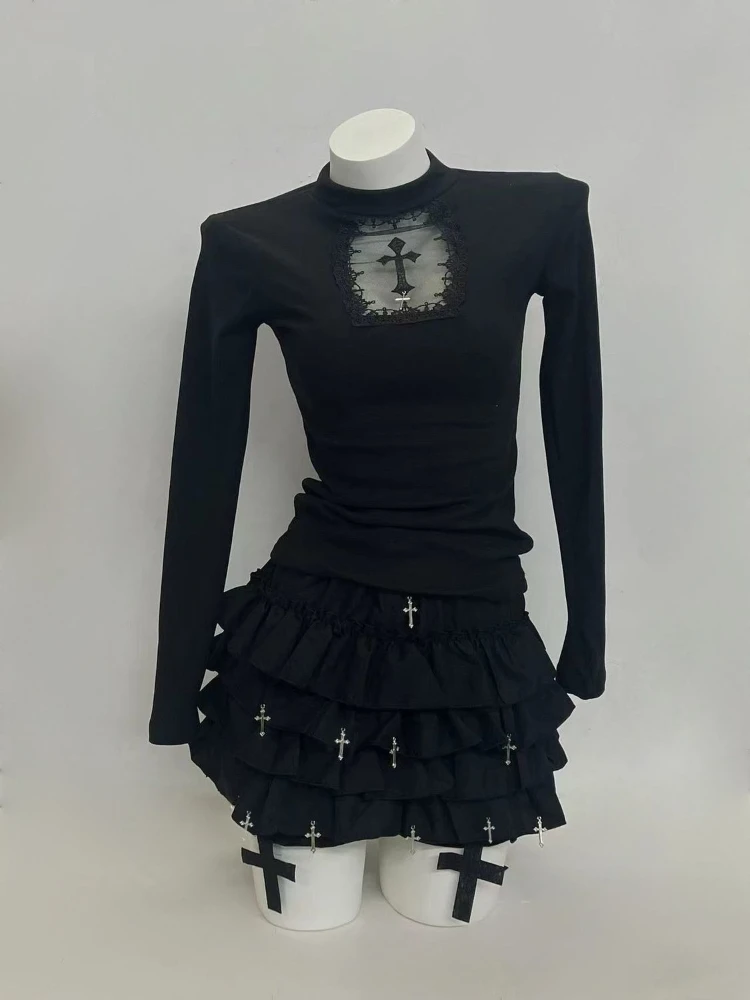 

Gothic Lolita Vintage Elegant 2 Piece Sets Women Y2k Harajuku Design Mini Skirt Suit Female Princess Chic Korean Popular Clothes