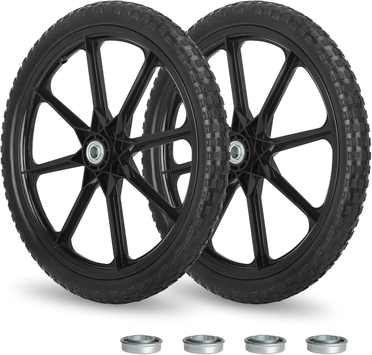 

20" Solid Airless Tire Wheel Set, 250LB Capacity, Fits Garden Carts & Wheelbarrows, 2 Pack