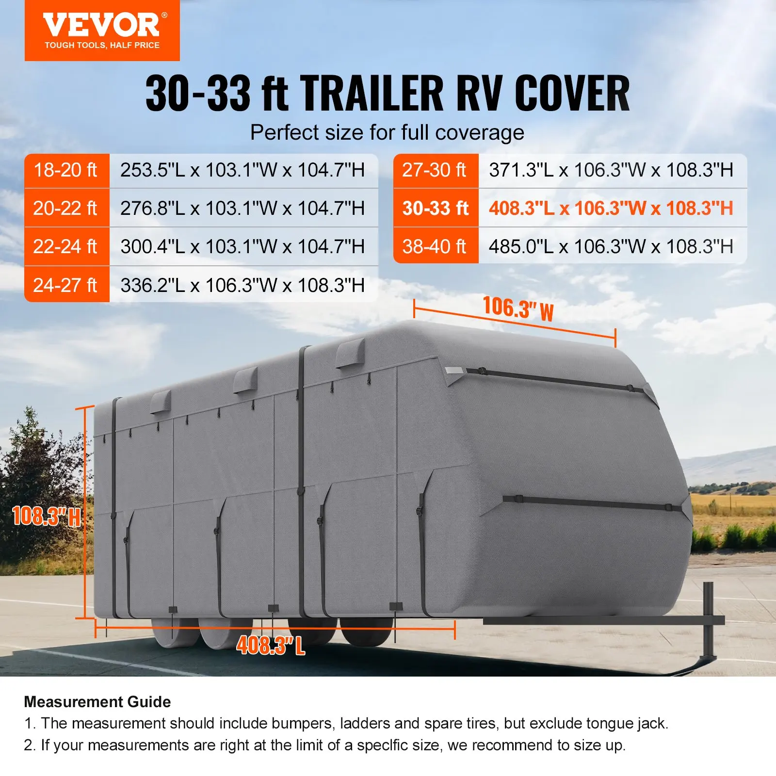 

Travel Trailer Cover, 30-33 Ft RV Cover, 4-Layer Non-Woven Fabric Camper Cover, Waterproof, Windproof And Rip-Stop Class A RV