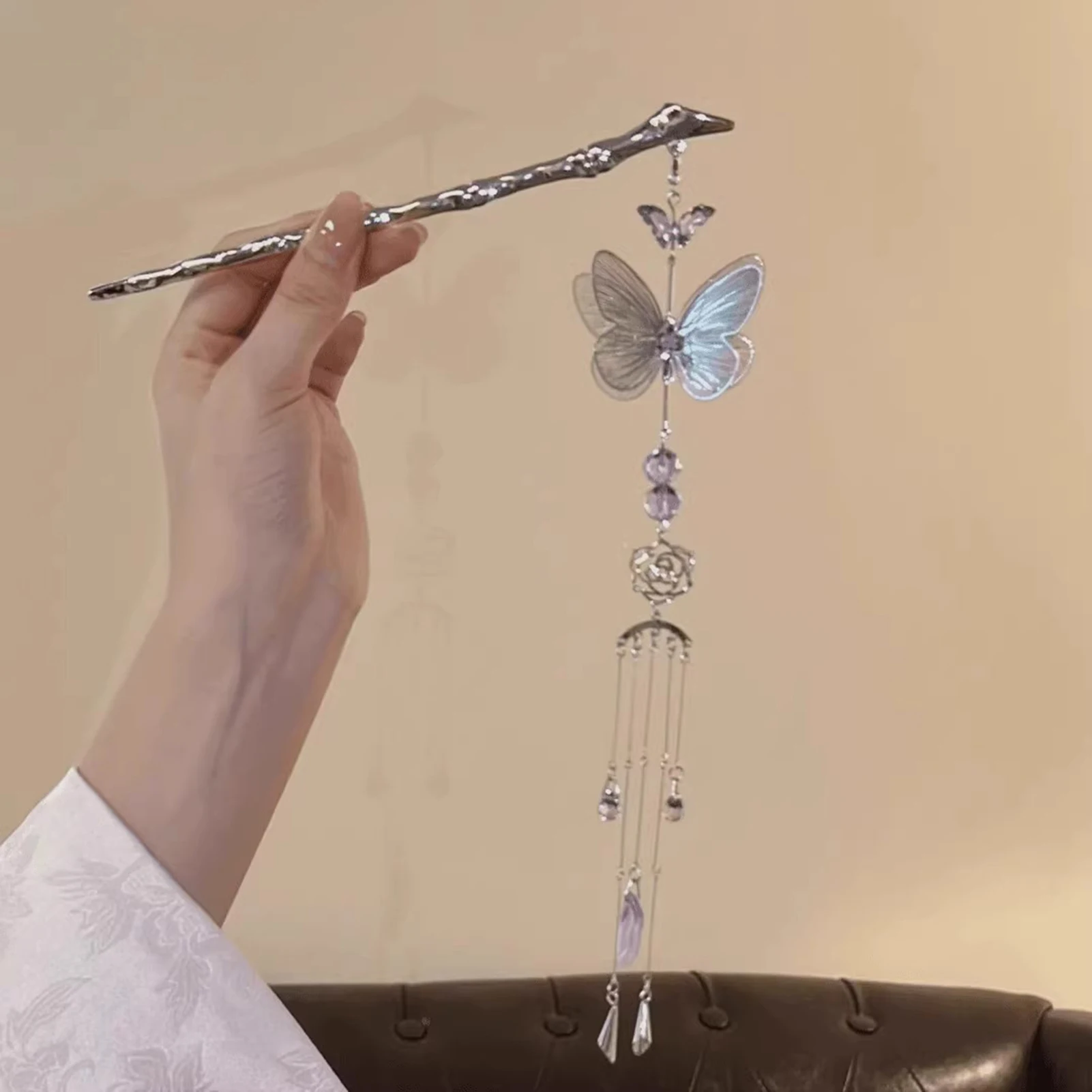 فراشة تصميم الشعر العصي Hanfu مطابقة دبوس الشعر مع شرابة الصينية شيونغسام ديكور كعكة الشعر مجوهرات الرجعية التيجان غطاء الرأس