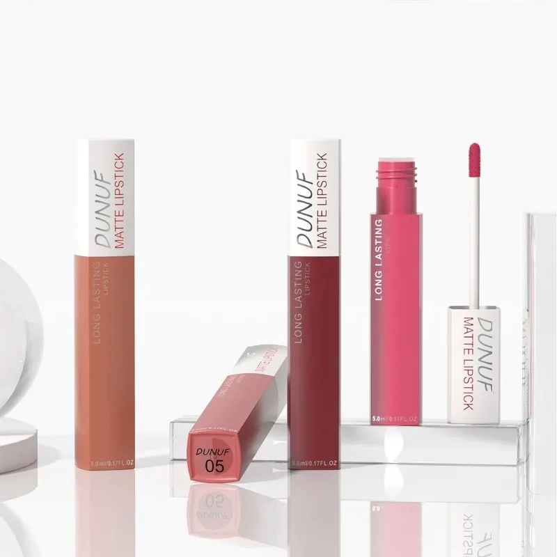 Matte Lippenstifte Nicht Klebend Roter Nude Wasserfester Langanhaltender Flüssiger Lipgloss Samt-Finish Verblassungsresistent Lip Tint Make-up – Detail 5