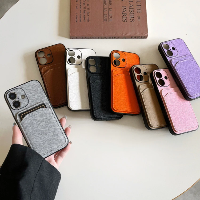 Casing Ponsel Saku Kartu Untuk Iphone 16 15 14 13 Pro 12 11 Max Plus 16Pro Kulit Cincin Lensa Casing Ponsel Kesederhanaan 15Pro Penutup Keras