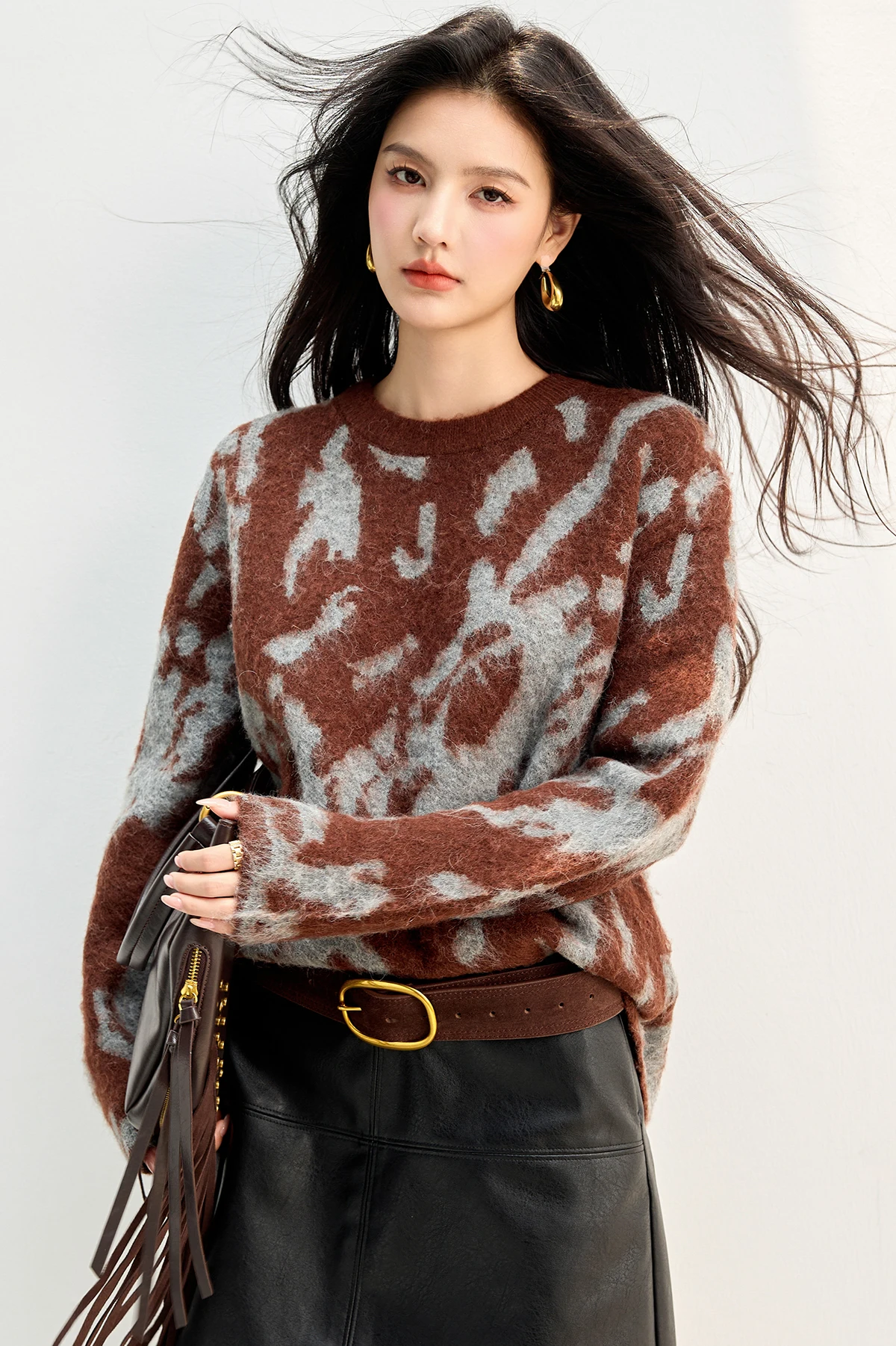 

Autumn Winter Loose Top Sweater Long Sleeve All-match Knitting Warm New Pullovers Women Clothes Trend Soft Leopard Top