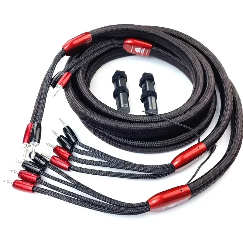 Audiophile Redwood Speaker Cable Banana Plug Perfect Surface Silver Bi-wire HiFi Audio Line with 72V Battery