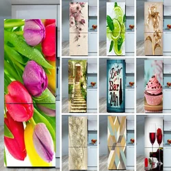 Flower Rose Kitchen Refrigerator Sticker PVC Refrigerator Wall Wallpaper Food Retro Beer Removable Freezer Door Cover Home Decor