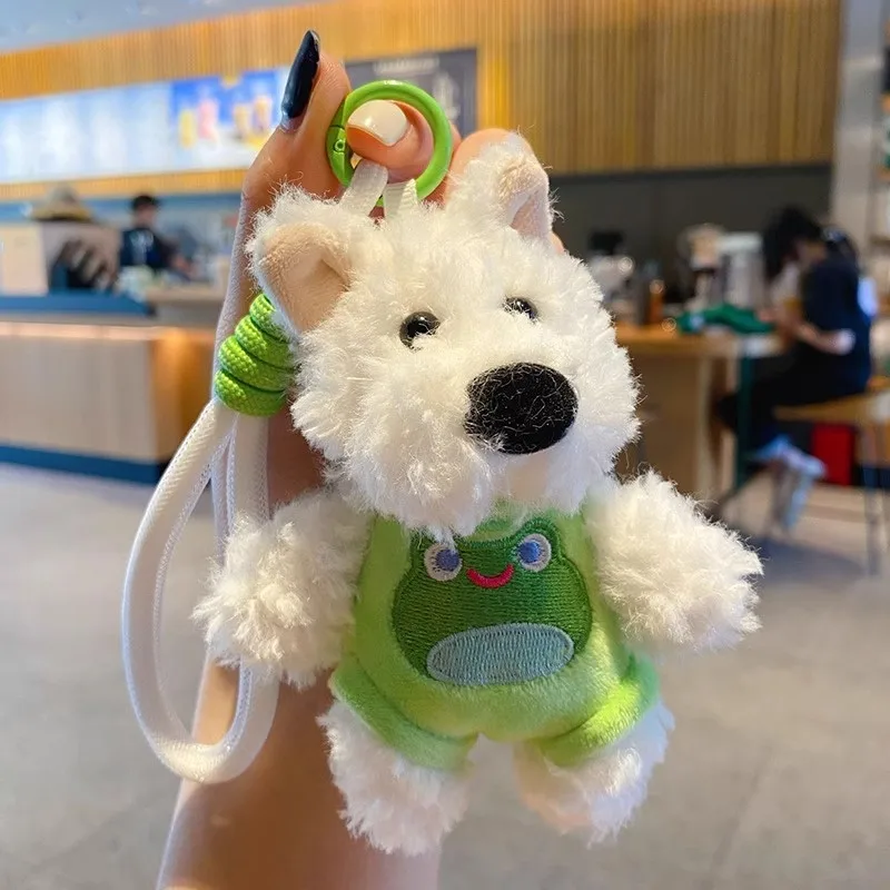 Llavero de Peluche de Cachorro West Highland White Terrier Scruffy para Coche, Colgante para Bolso de Niña, Anillo para Llaves