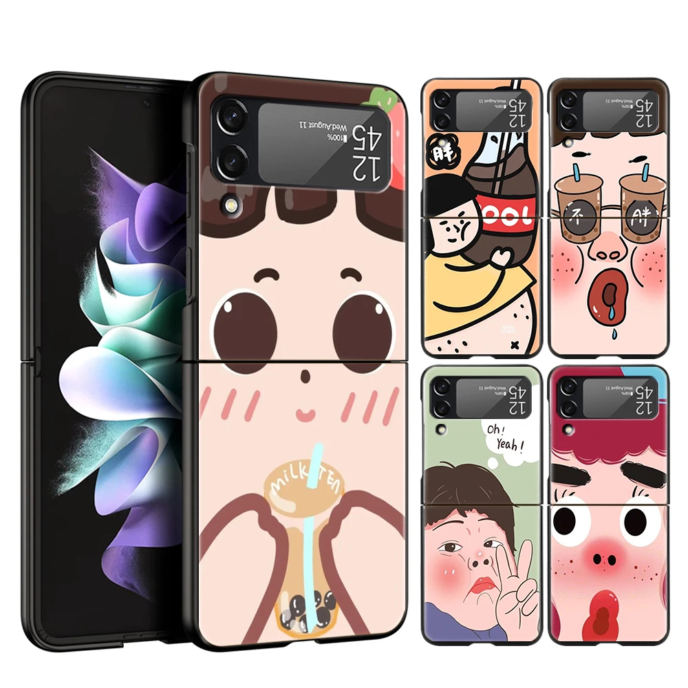 Funny Cartoon Man Hard PC Phone Case For Samsung Galaxy Z Flip 6 5 4 Black Cover For Galaxy Z Flip 3 Foldable Shockproof Cases