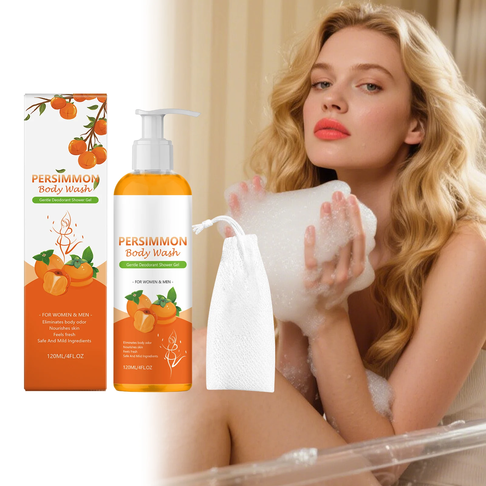 Persimmon Shower Gel Persimmon Extract Used To Remove Body Odor Suitable For All Skin Types Deep Cleansing Moisturizing Shower
