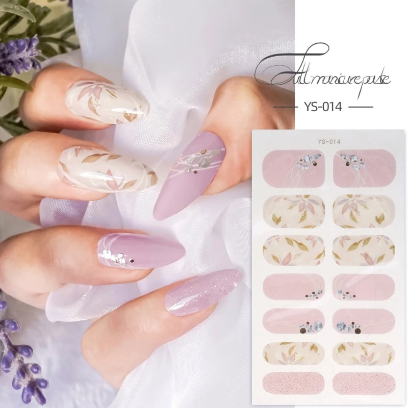 E1YE 14 Vellen Nagellak Strips Nagelstickers Volledige Nagel Wraps Zelfklevende Art Stickers Nagelstrips voor Vrouwen