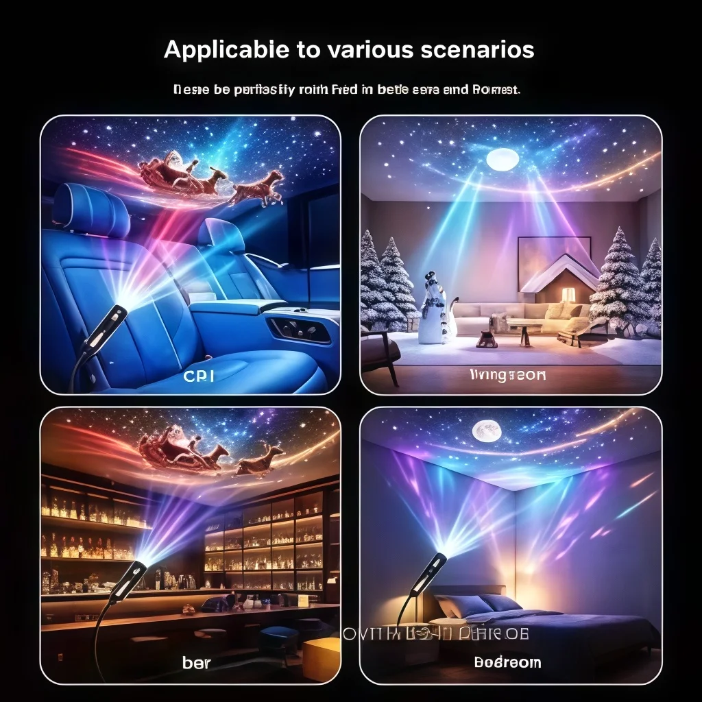 Christmas-Themed Patterned Ambient Projection Night Lamp for Creating Holiday Atmosphere in Bedrooms and Children's Rooms.