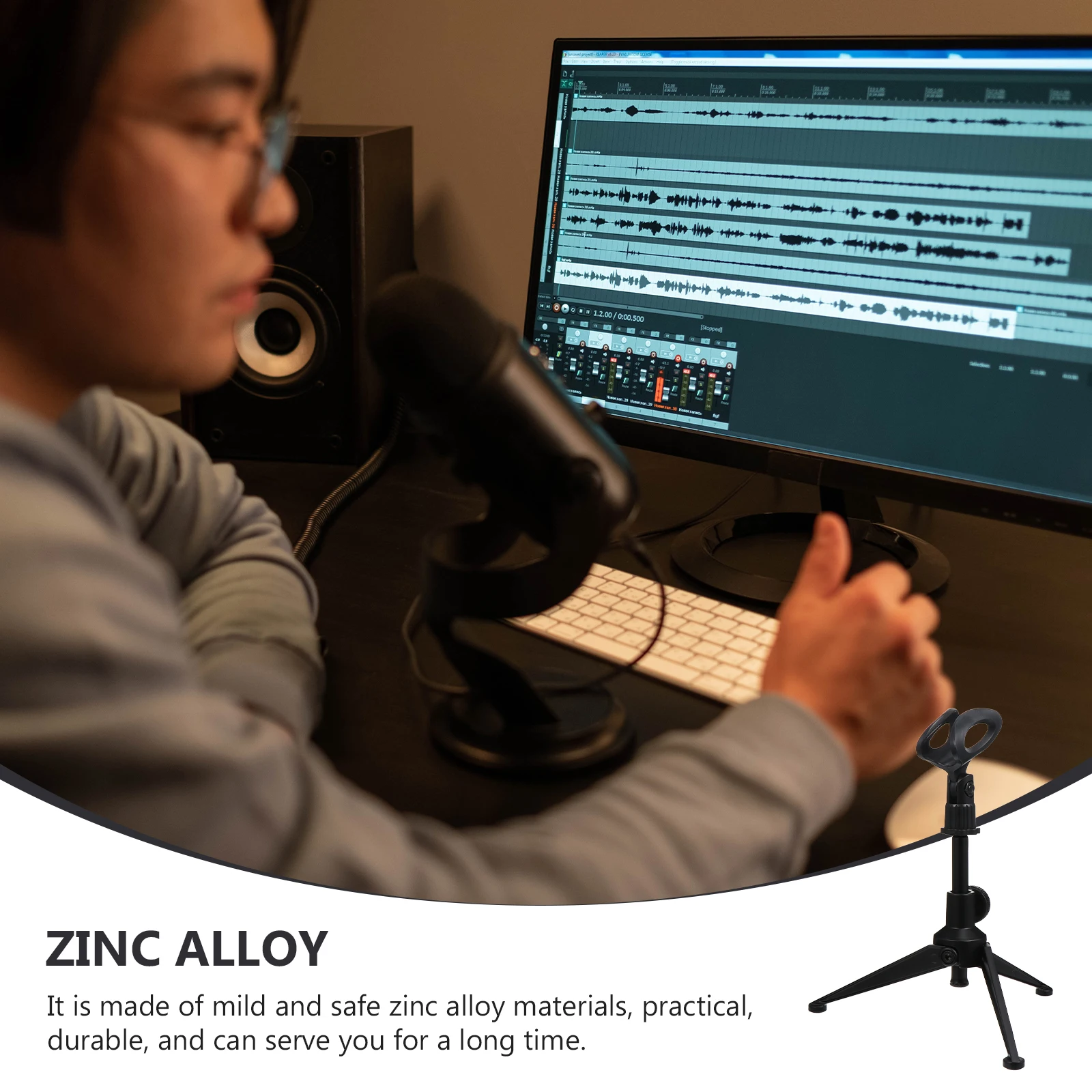 

1pc Metal Microphone Tripod Stand Rotatable 360° Foldable Mic Holder Stable Support With Rubber Feet For Desktop Black