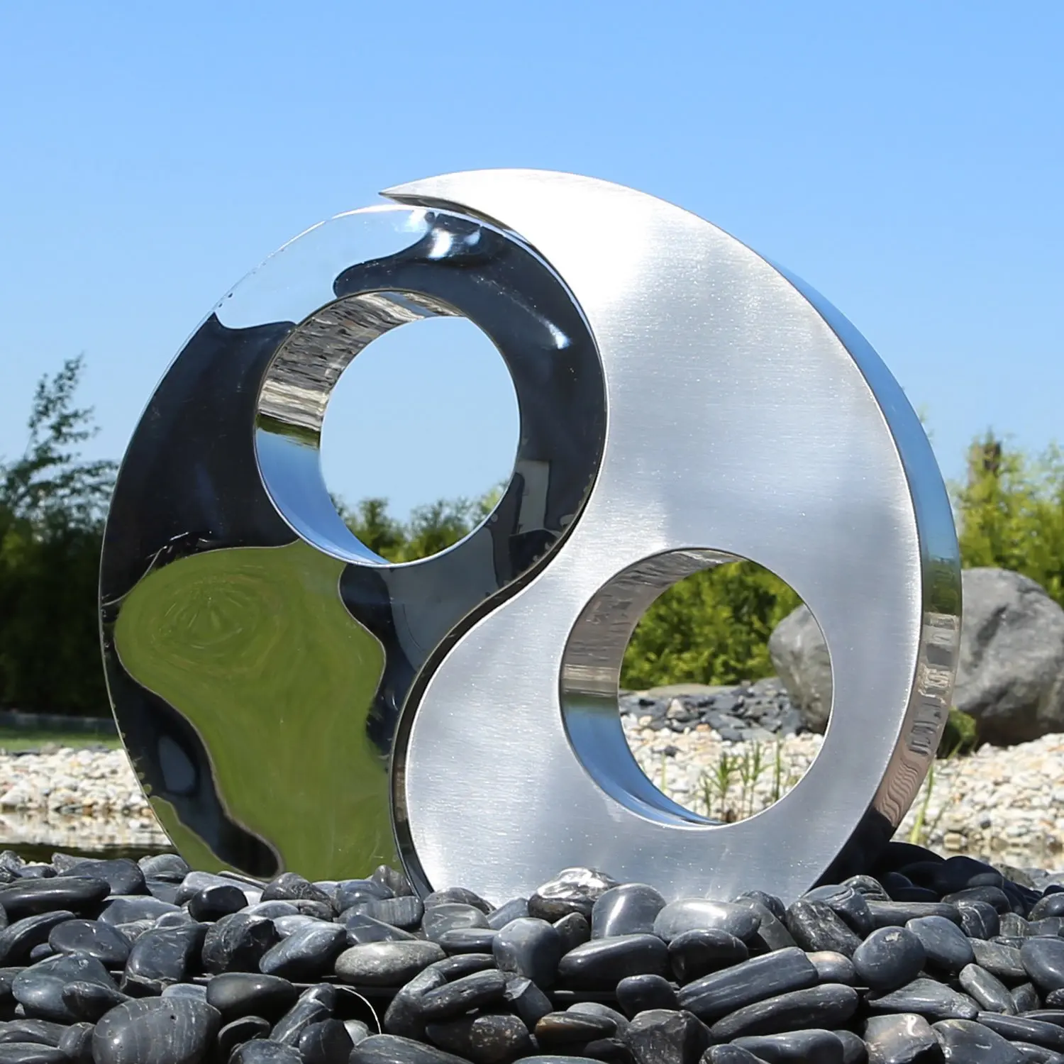 Spiegel gepolijst buiten Yin-yang standbeeld roestvrij staal Tai Chi sculptuur aangepaste moderne tuinkunst
