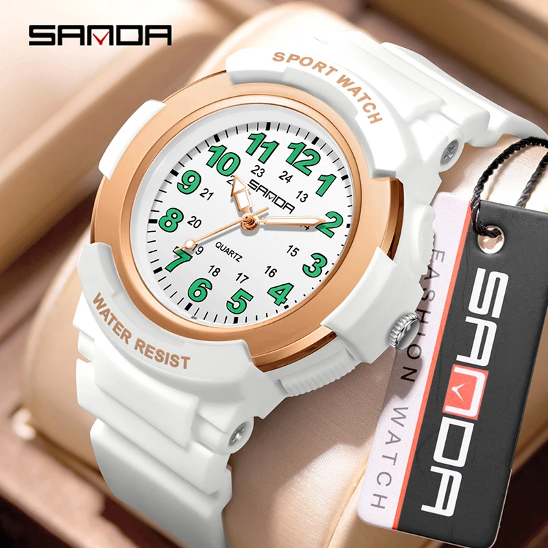 SANDA 6308 New Children's Watch Waterproof Student Exam Silent Quartz Watch Simple Digital Colorful Light Men's Women's Watch