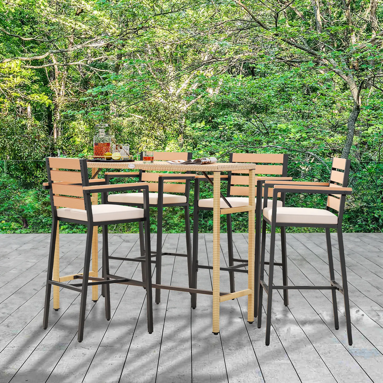 

5-Piece Outdoor Bar Table Set Garden Wicker Bar Height Bistro Furniture Set