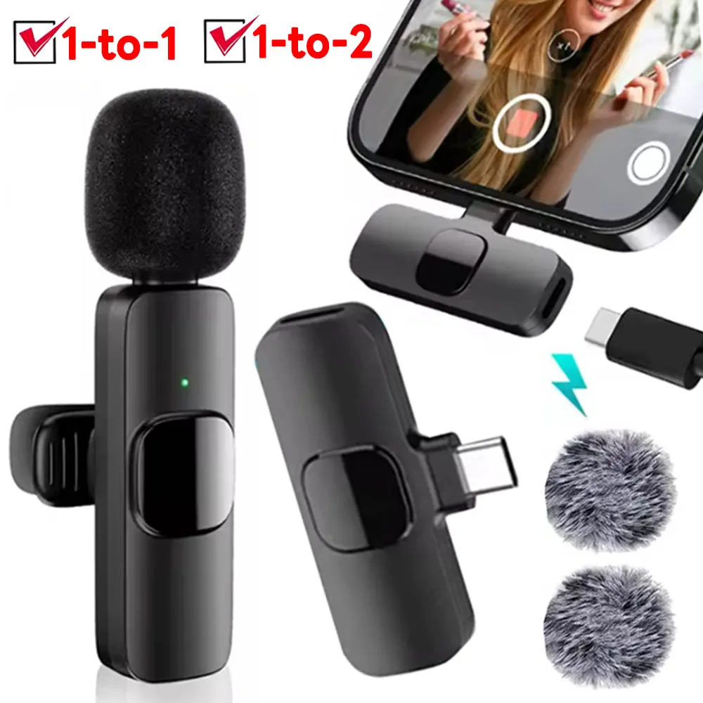 1to2 1to1 Mini Audio Video Recording Type-C Mic Portable Wireless Lavalier Microphonefor IPhone Android Live Broadcast Gaming