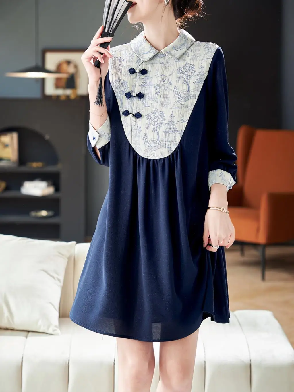 2024 Women's Clothing Spliced age-reducing jacquard bright silk dress Spring Summer New 420