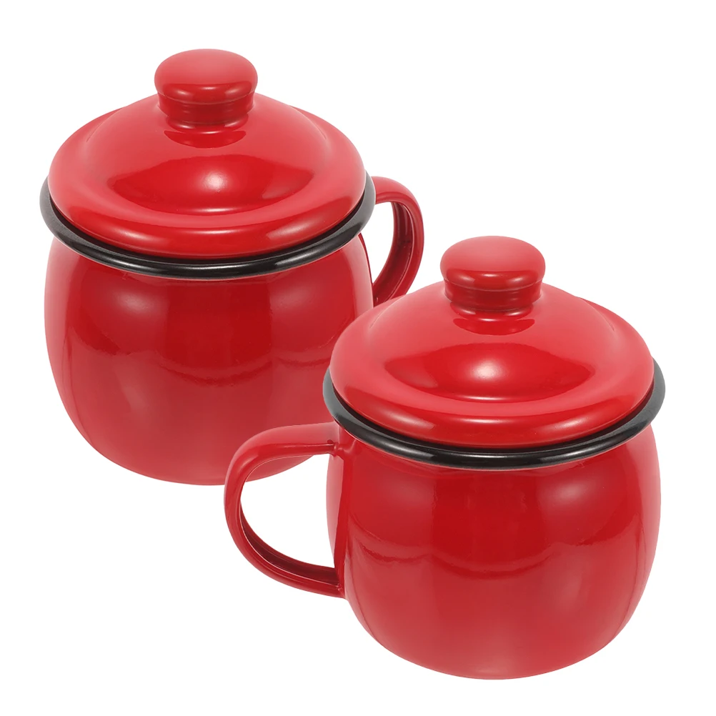 

2pcs Ceramic Pumpkin Cup Enamel Mug Tea Coffee Red Lightweight Safe Microwave Practical Stylish Smooth Surface Functional Home