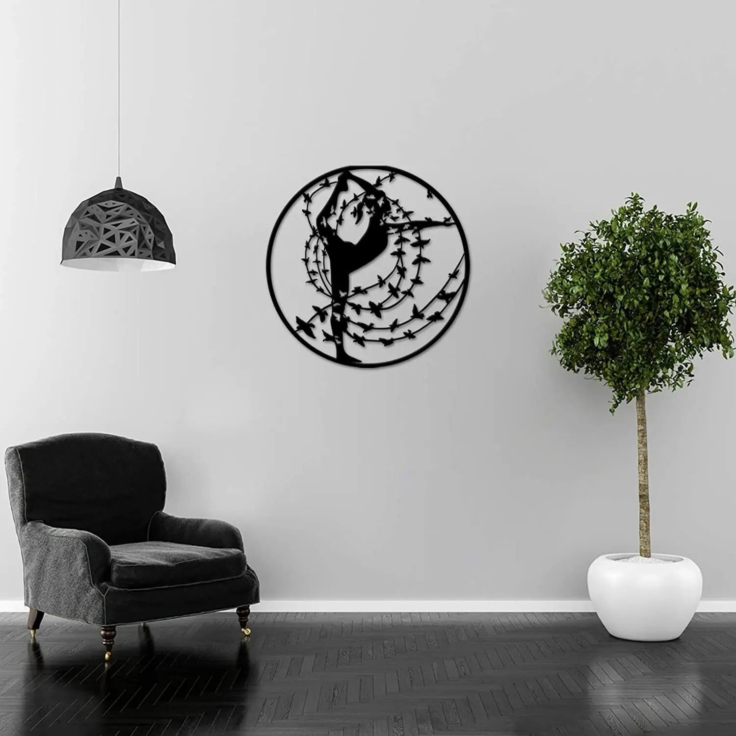 Yoga Wall Art Metal Abstract Yoga Woman W/ Birds Wall Sculpture Hanging ArtworkLiving Room/Home Decoration