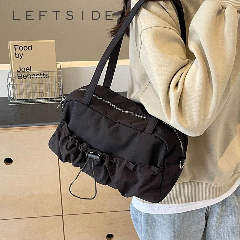 LEFTSIDE Small Cloth Shoulder Bags for Women 2024 Korean Fashion Lady Travel Handbag Females Travel Shopper Shopping Tote Bag