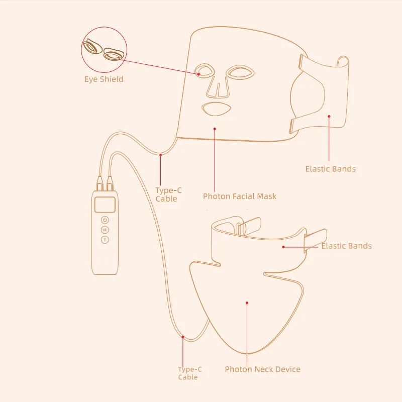 Dispositivo competitivo di bellezza per il sollevamento delle vibrazioni con maschera facciale a LED a 4 colori per la cura personale della pelle Ringiovanimento della pelle del collo del viso