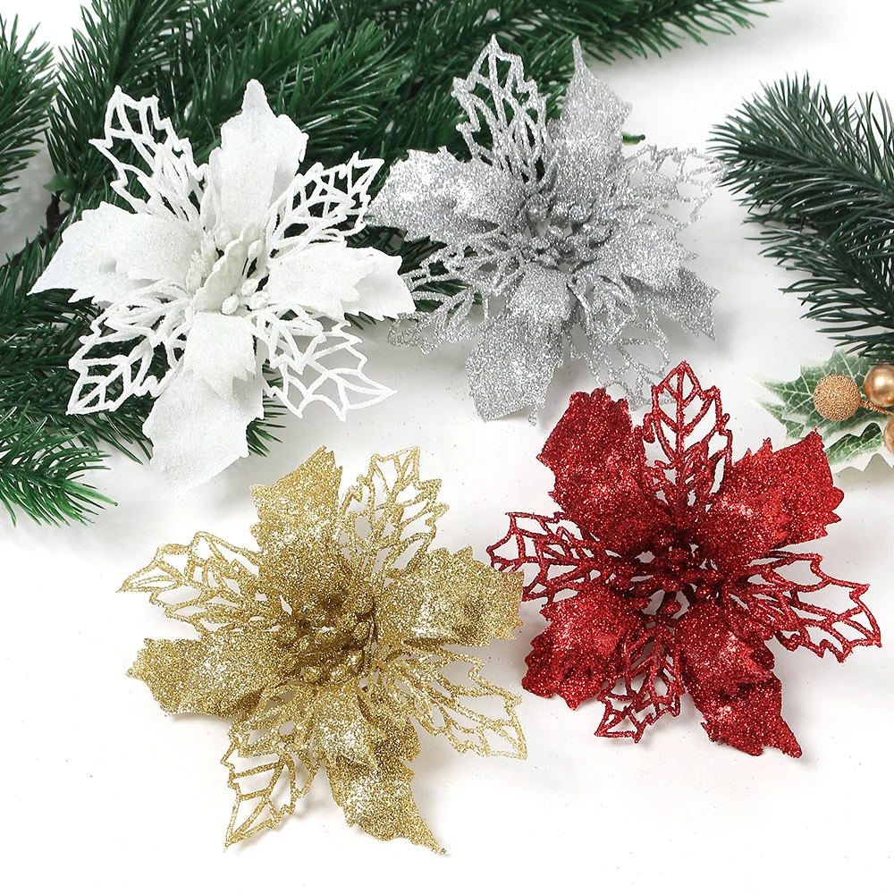 

5Pcs Artificial Flowers Christmas Decoration Xmas Tree Pendant Ornaments for Home Decor Navidad New Year 2026 Garland Accessory