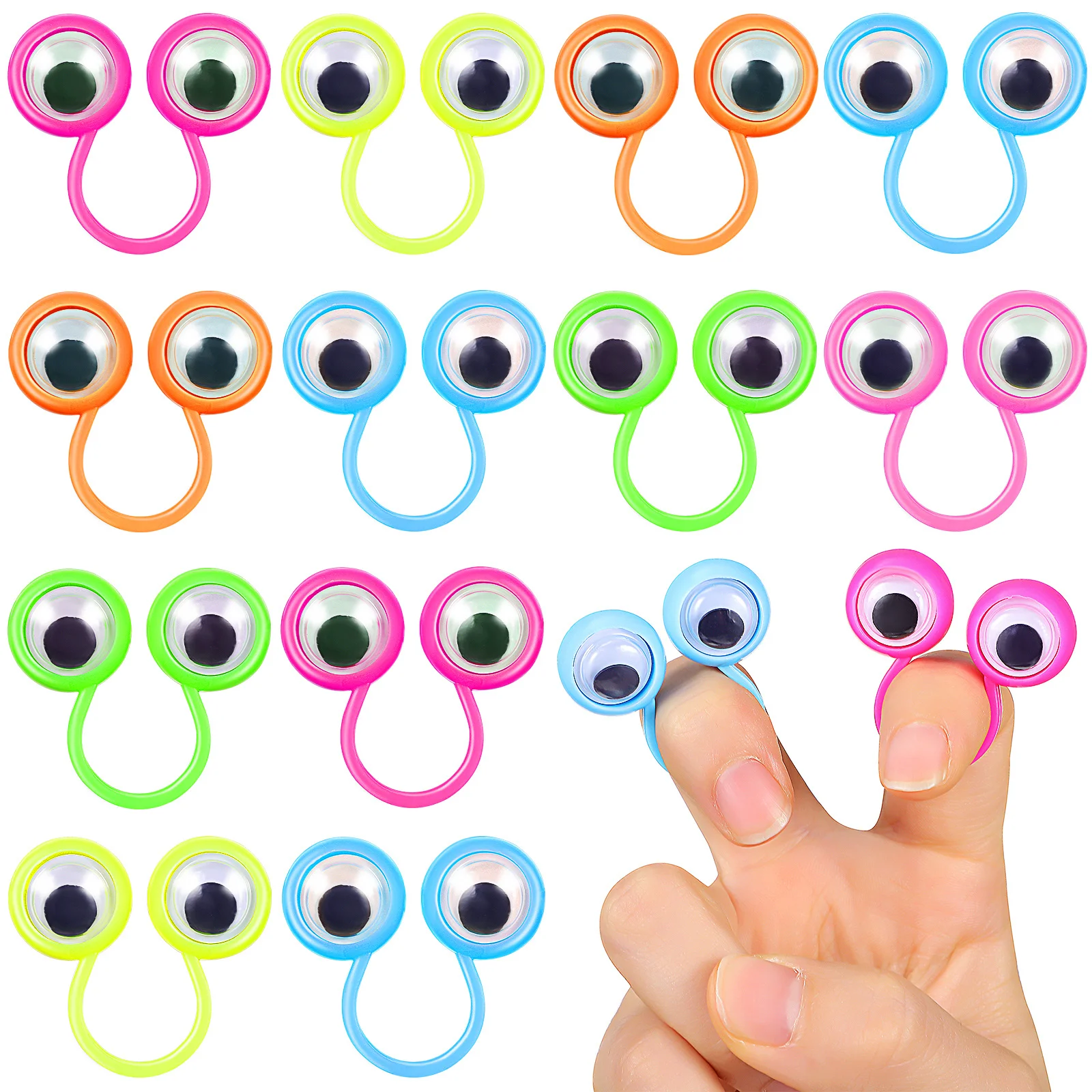 30Pcs Eyeball Finger Rings Colorful Rotate Big Eyes Finger Ring Puppets Creative Learning Kids Party Favor Gifts Interactive